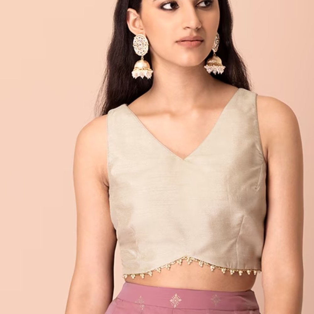 [NWT] indya Saree Top - Gold with pearl trim